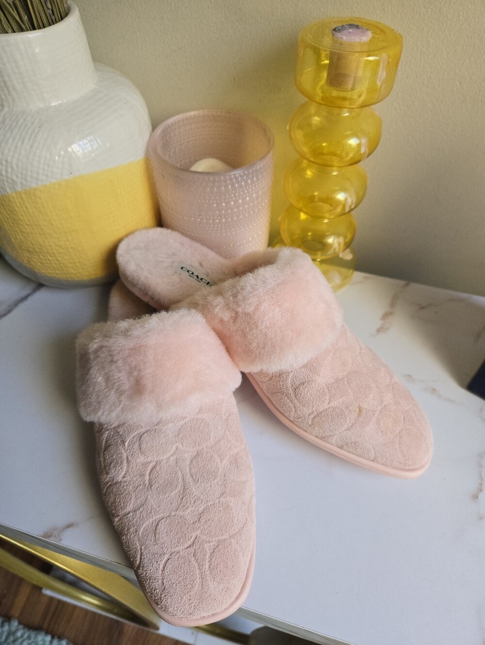 GUC Coach Sherpa Flat Mules In Signature Suede Candy Pink Size 9 B - Picture 3 of 13